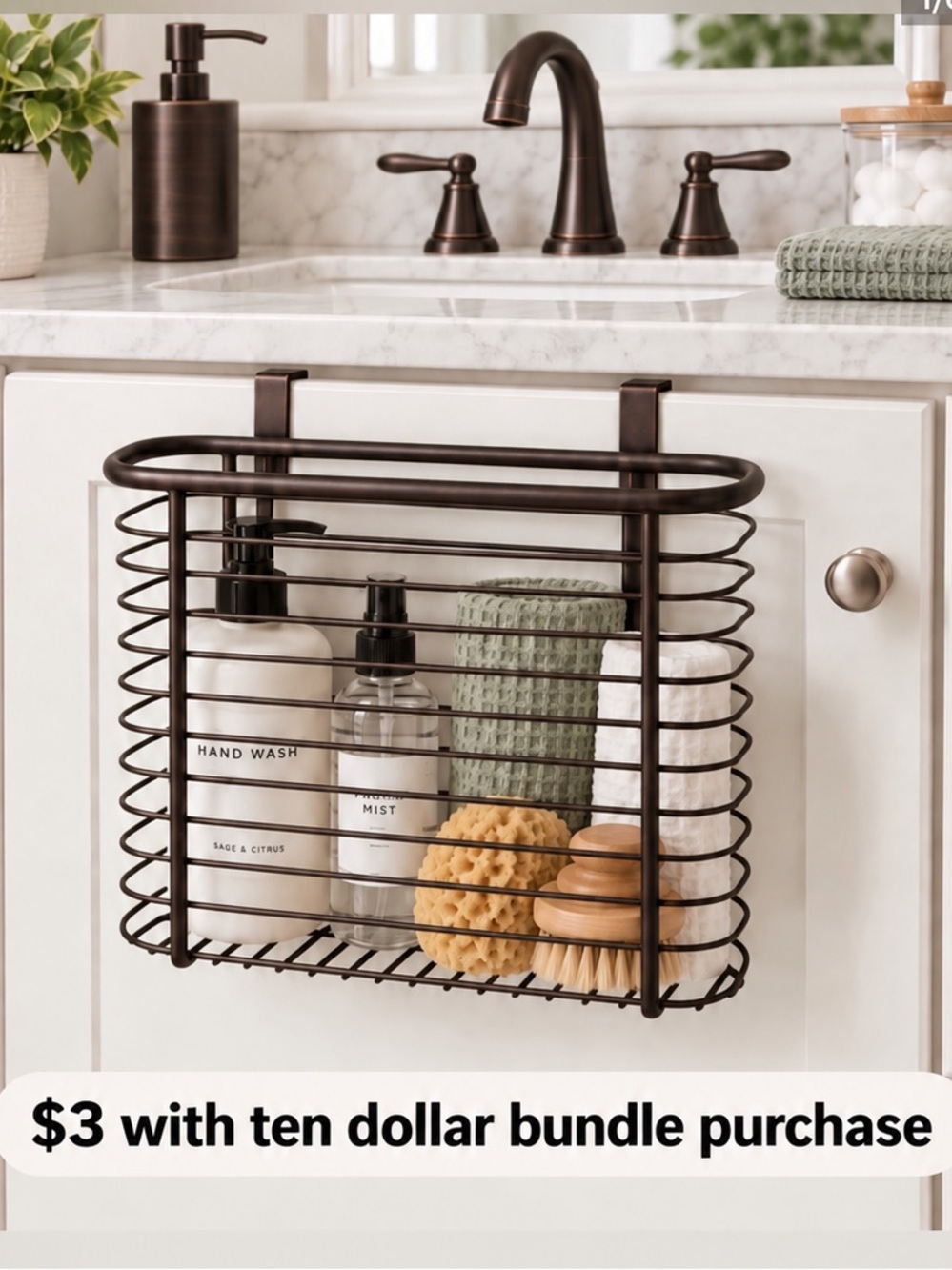 Over-the-Door Bronze Bathroom Storage Basket